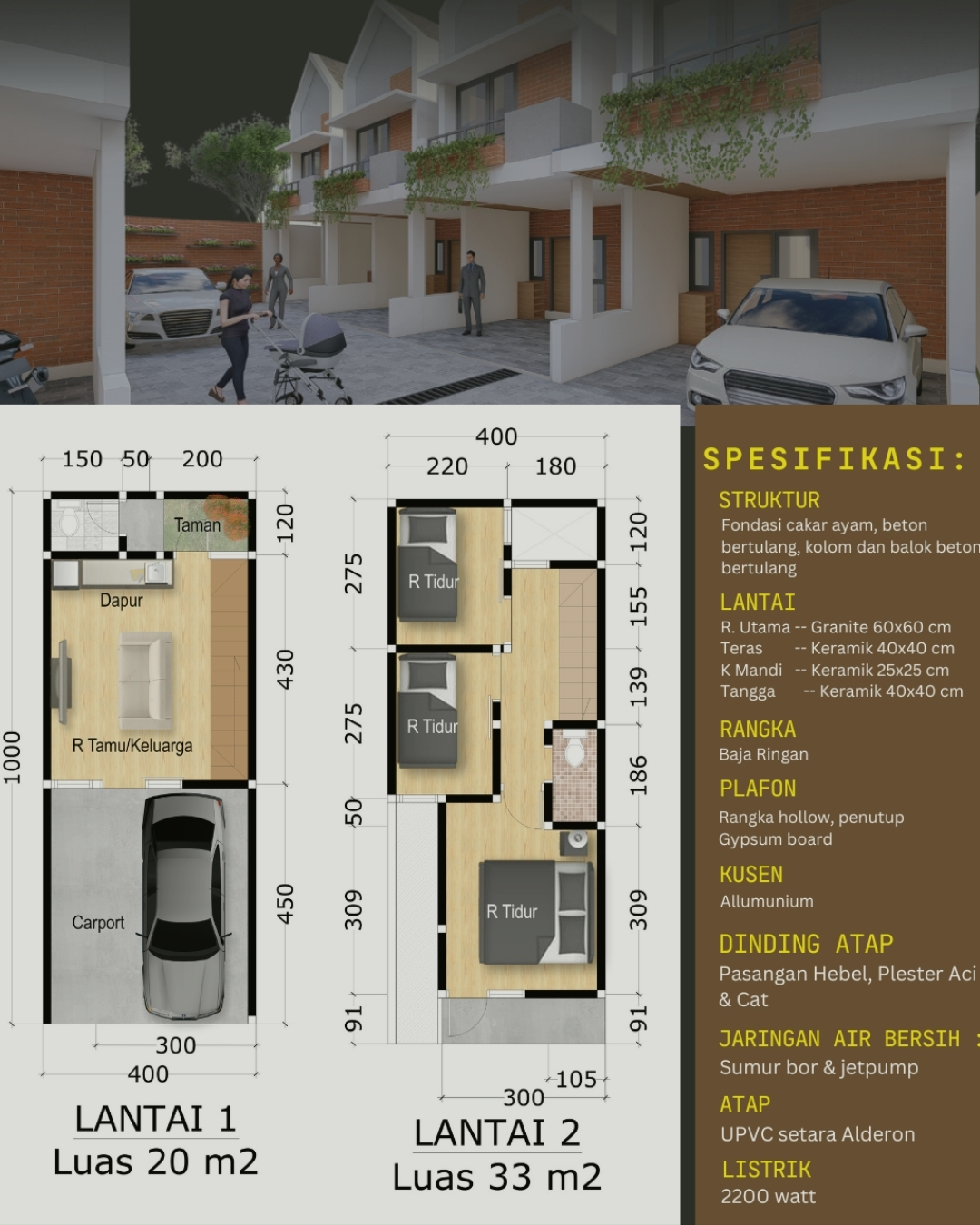 detail lengkap spesifikasi unit rumah 2 lantai calysta town house - gdc depok